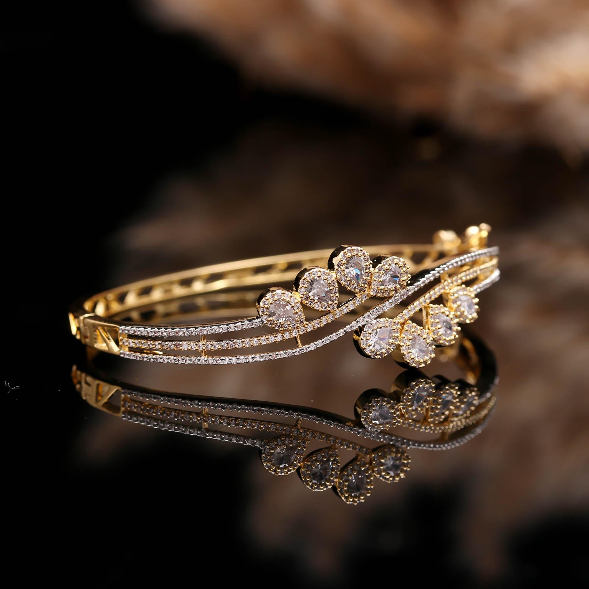 Gold Plated Diamond Bangle for Women | Stylish CZ Stone Bracelet for Party & Wedding Wear